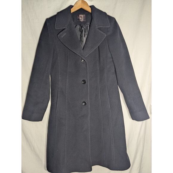 Anne Klein Women's Wool Cashmere Blend Black Pea Coat Size Small Button Up Long - Picture 1 of 8